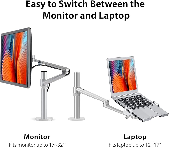 Viozon Laptop/Notebook/Projector Mount Stand,Height Adjustable Single Arm Mount Support 12-17 inch Laptop/Notebook/Tablet, Free Removable VESA 75X75 and 100X100 for Monitor 17-32 inch (Silver)