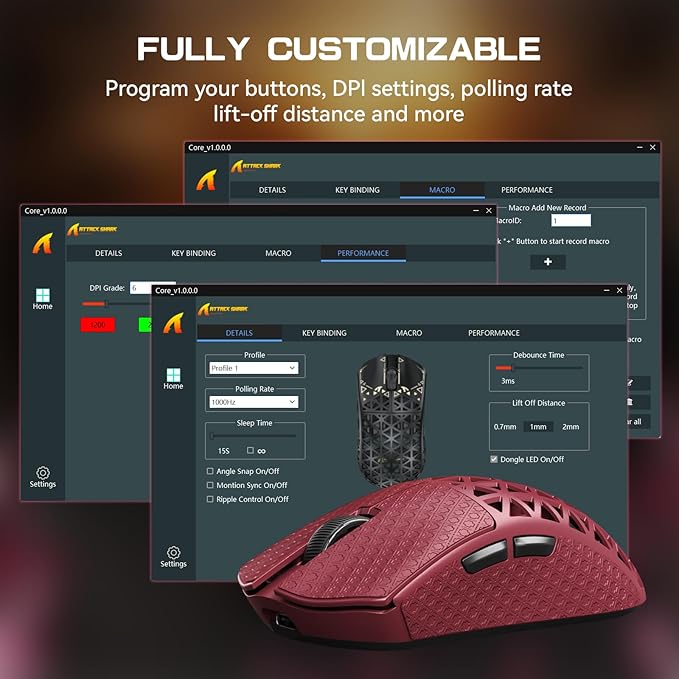 R5Ultra 8K Carbon Fiber Wireless Gaming Mouse with 42000 DPI -PAW3950 MAX Sensor -39g Ultra-Lightweight-Nordic 52840 MCU Chip-Wired/BT/2.4GHz Wirelss Programmable Mouse Tape for PC/Mac (Red)