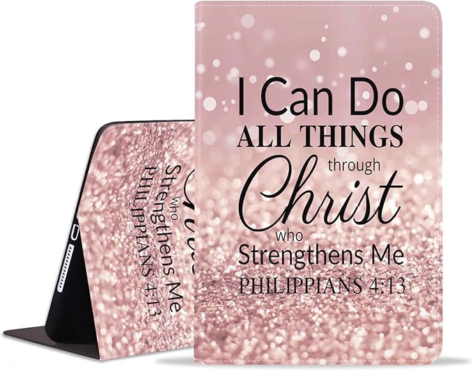 WEUIUJKILO Case for iPad (A16) 11th Generation 11 Inch 2025, iPad 10th Generation 10.9 Inch 2022, Slim PU Leather Folding Stand Smart Cover with Auto Sleep/Wake, Quote Bible Verse Philippians 4-13