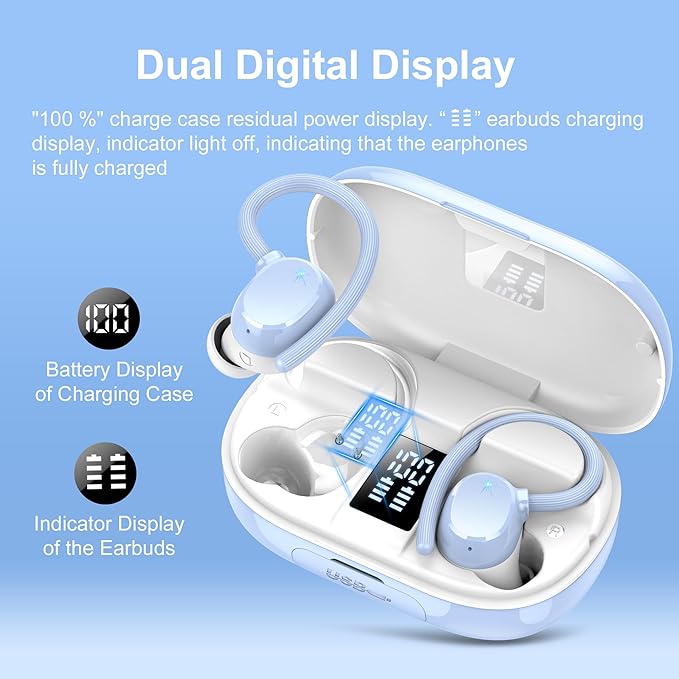 Ear buds Wireless Bluetooth Earbuds Sport 2026 NEW Bluetooth 5.3 Headphones 128H Playtime with LED Display Powerful Bass Over Ear Earphones with Earhooks IP7 Waterproof for Gym/Running/Workout