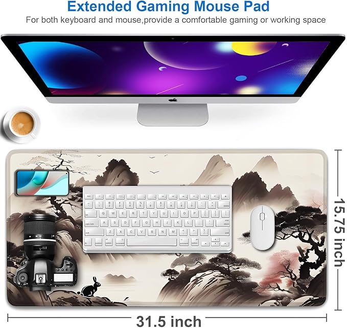 Mousepad, 31.5x15.7 inch Large Extended Gaming Computer Keyboard Mouse Mat, Water Resist Non-Slip Mousepad Rubber Base Long XXL Mouse Pad for Work & Gaming, Office & Home, Landscape Painting