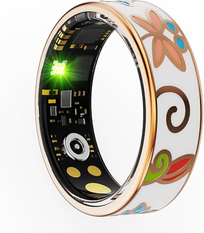 Yihou Smart Ring for Women Health Ring Fitness Ring with Enamel Fitness Tracker with Heart Rate Monitoring Sleep Monitor Distance Pedometer Calorie No Subscription Fee for Android iOS 7#