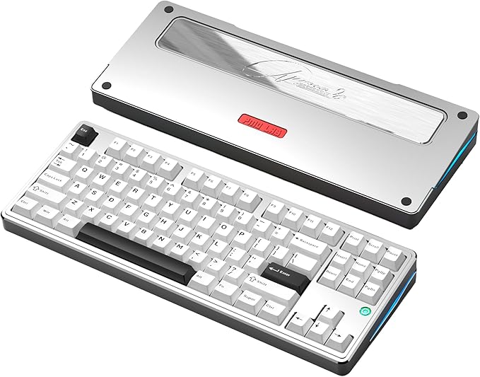PMOKEY Aurora 80 CNC Full Aluminum Wireless Mechanical Keyboard with VIA/QMK, 8000mah Battery, Tri-Mode Wireless Gaming Keyboard Custom Hot Swappable RGB Backlit for Windows/Mac/PC (Pro Silver)