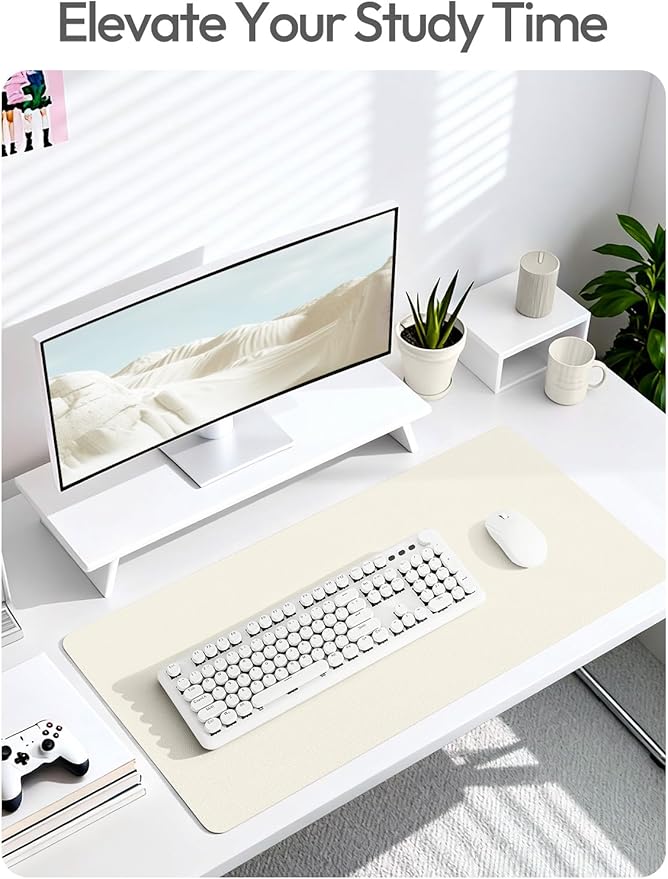 YSAGi Leather Desk Protector, Office Mat, Large Mouse Mat, Non-Slip PU Leather Blotter, Laptop Desk, Waterproof Writing Pad for Office and Home (Cream, 35.4" x 17")