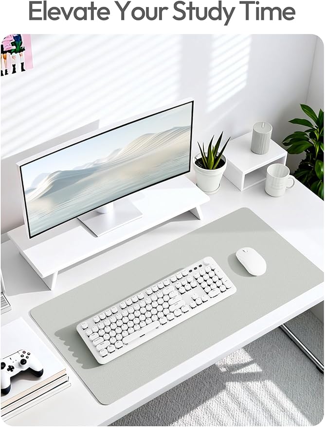 YSAGi Leather Desk Pad Protector, Office Desk Mat, Large Mouse Pad, Non-Slip PU Leather Desk Blotter, Laptop Desk Pad, Waterproof Desk Writing Pad for Office and Home (Light Grey, 23.6" x 13.8")