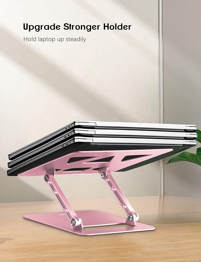 Aoviho Laptop Stand Holder, Adjustable Desk Laptop Riser, Foldable Notebook Computer Stands for MacBook Air Pro HP Lenovo Dell Samsung Chromebook, Up to 15.6 inch, Rose Gold