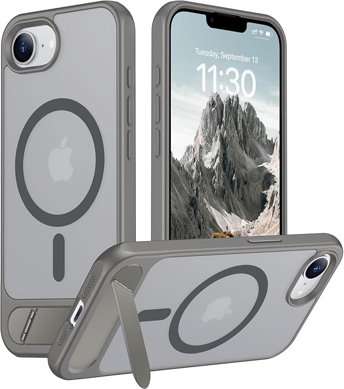 Magnetic Compatible with iPhone 16E Case, [Built-in Invisible Kickstand][Compatible with MagSafe][Military Grade Shockproof] Slim Translucent Matte Case for iPhone 16E 6.1" 2025