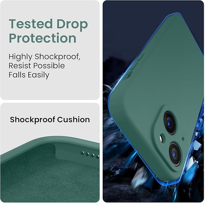 FireNova Designed for iPhone 15 Case, Silicone Upgraded [Camera Protection] Phone Case, Soft Anti-Scratch Microfiber Lining Inside, 6.1 inch, Midnight Green