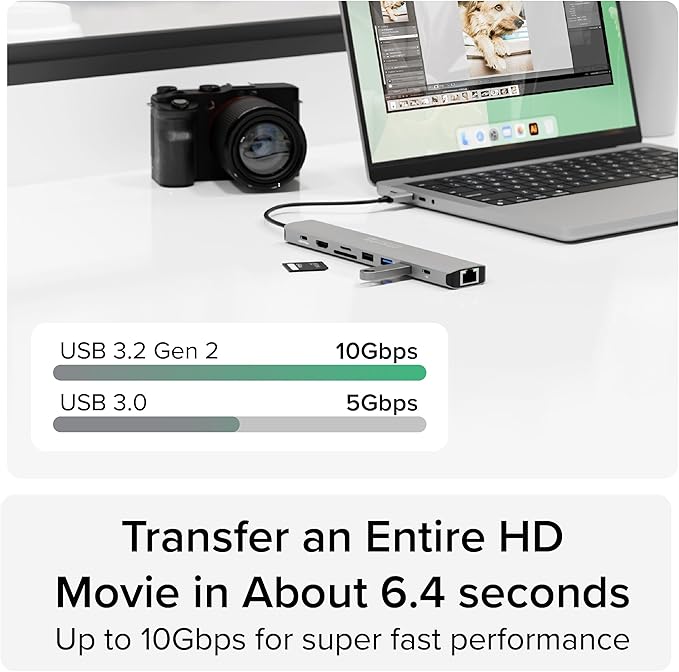 Plugable USB C Hub Multiport Adapter: 9-in-1 with 140W PD Charging, 4K 60Hz HDMI, 10Gbps Data Transfer, Gigabit Ethernet, SD for USBC, USB4, Thunderbolt MacBook, Windows, Chromebook (USBC-9IN1E)