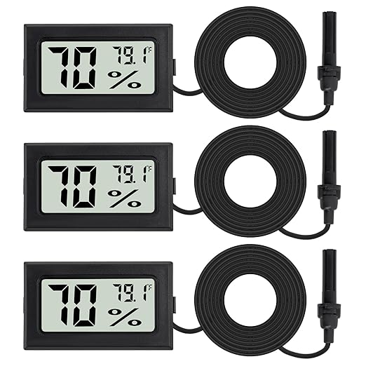 3Pcs Fahrenheit Thermometer Hygrometer Mini Digital with Probe Electronic Temperature Humidity Gauge Meters Indoor LCD Display for Humidors,Greenhouse,Garden,Incubator Reptile Terrarium