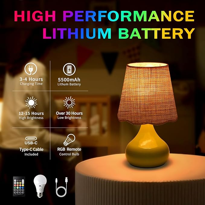 Ziqqeelam Cordless Table Lamp Rechargeable, Green Mini Cute Table Lamp for Nightstand, Battery Operated Small Table Lamp for Small Spaces for Kitchen Counter, Bookshelf, Bedside, Bedroom, Living Room
