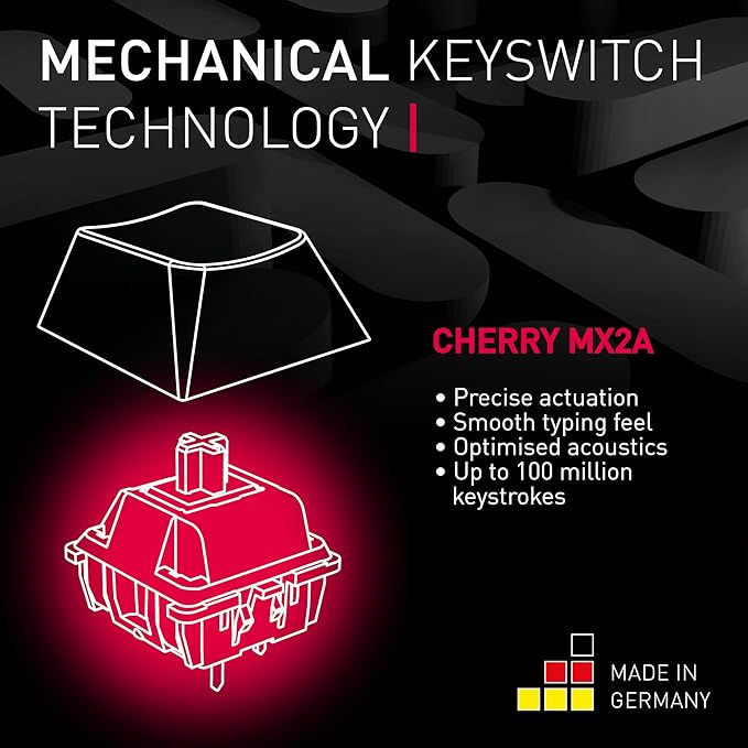 Cherry MX 3.0S, Wired Mechanical Gaming Keyboard, Robust Aluminum Housing, RGB-Lighting, Full Key Rollover, Anti Ghosting, MX2A Silent RED Switches, Black