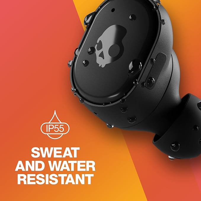 Skullcandy Grind Fuel Wireless Earbuds, Bluetooth Headphones, Up to 40 Hours Battery, Noise Isolating Fit, Wireless Charging Case, Microphone, Customizable via Skull-iQ App - True Black/Orange