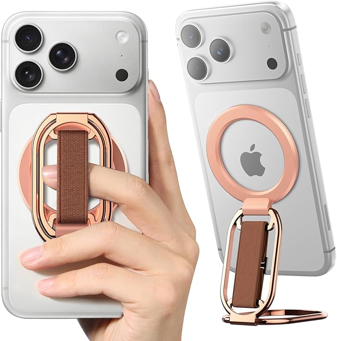 SUPERONE for MagSafe Phone Grip for MagSafe Kickstand Compatible with Mag Safe Finger Loop, 4-in-1 Phone Ring Holder Strap for Mag Safe iPhone 16/15/14/13/12 (Rose)