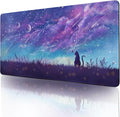 Purple Gaming Mouse Pad XL Cat Cute Desk Pad Keyboard Mat Kawaii Cat Sky Mouse Pad Blue Desk Mat Decor with Stitched Edges Non-Slip Large Computer Mat 31.5"x11.8"