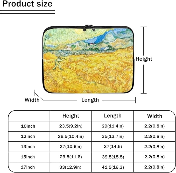Yellow Wheatfield Laptop Protective Sleeve for Women Men Trendy Van Gogh Reaper Pattern Laptop Covers with Large Capacity Easy to Clean Withstand Daily Wear and Tear Nice Gifts for Holidays