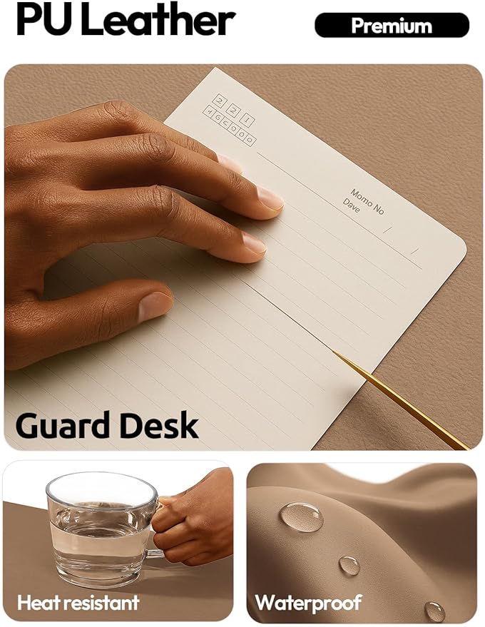 YSAGi Leather Desk Protector, Office Mat, Large Mouse Mat, Non-Slip PU Leather Blotter, Laptop Desk Mat, Waterproof Writing Pad for Office and Home (Khaki, 31.5" x 15.8")