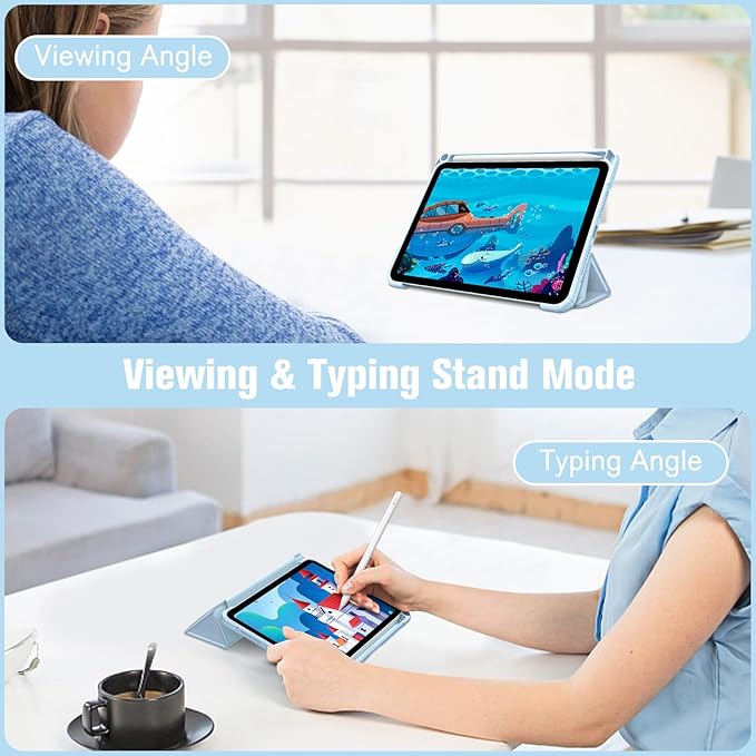 Fintie Hybrid Slim Case for iPad Mini 7 (A17 Pro, 7th Generation) 2024 / iPad Mini 6 (6th Gen) 8.3 Inch, [Built-in Pencil Holder] Shockproof Cover Clear Transparent Back Shell, Blue