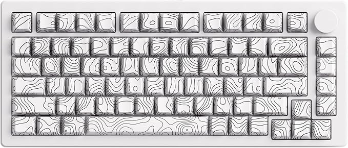 M1 V5 Aluminum Mechanical Keyboard 75% Topographic Theme Quick Release Gaming Keyboard with Knob, 8000 mAH RGB Hot-swappable White Custom Keyboard with Side-printed Keycaps Pre lubed Piano Switch