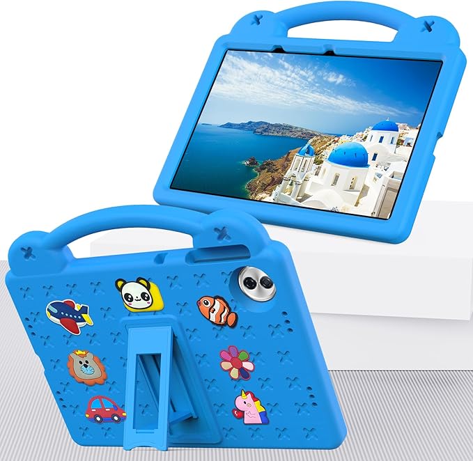AKABEILA Compatible with Honor Pad 10 2025 12.1 inch Tablet Case, Kids Friendly Universal Lightweight Shockproof Protective Case with Shoulder Strap & Stand Handle Sky Blue