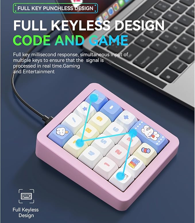 Adventurers K812 Wired Mechanical Numeric Keypad, 19-Key Hot-Swappable RGB Numpad, Macro Programmable, Detachable Type-C Cable, Game/Office Mode Switch – for PC/Laptop/Desktop (Pink)