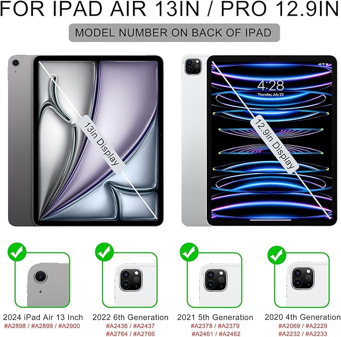 Soke for New iPad Air 13 Inch Case (M3 2025/M2 2024) with Pencil Holder, [Auto Wake/Sleep + Camera Protection] Shockproof Cover with Clear Transparent Back for Apple iPad Pro 12.9", Black