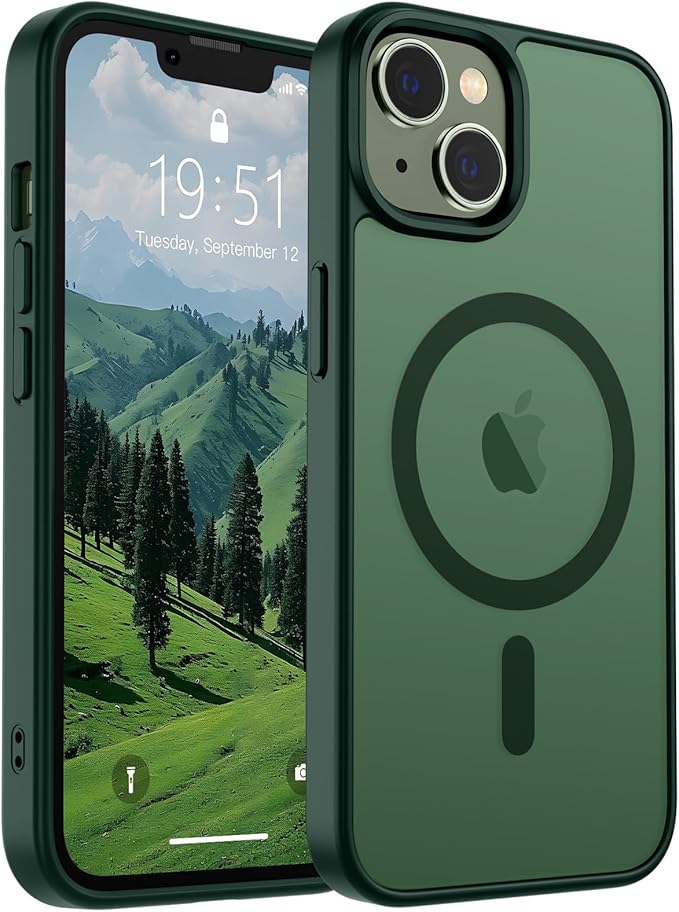 SUPFINE Magnetic for iPhone 15 Plus Case & iPhone 14 Plus Case(Compatible with MagSafe)(Military Grade Drop Protection) Slim Translucent Shockproof with Anti-Fingerprint Phone Case,Forest Green