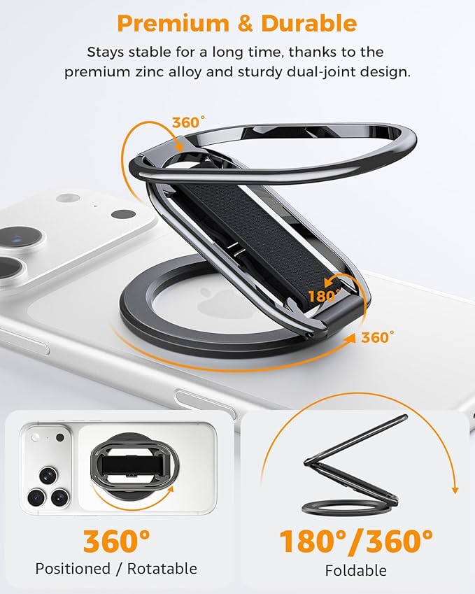 SUPERONE for MagSafe Phone Grip for MagSafe Kickstand Compatible with Mag Safe Finger Loop, 4-in-1 Phone Ring Holder Strap for Mag Safe iPhone 16/15/14/13/12 (Replacement Strap)