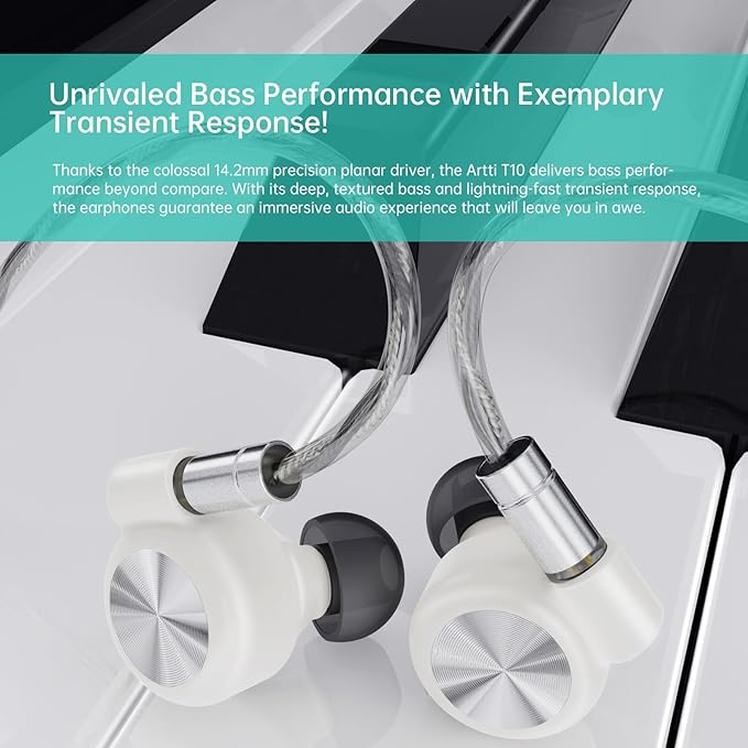 ARTTI T10 Wired Earbus, in-Ear Headphones, HiFi IEM Monitor Earphones, 14.2mm Dual Magnetic Circuit Planar Driver, Gaming Earphone for Musician Singer Audiophile (3.5mm Plug)