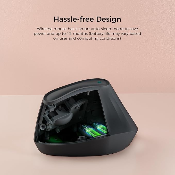 KYSONA 57° Ergonomic Wireless Tower Mouse, Vertical Quiet Ergo Mouse, Bluetooth(BT5.0,BT3.0)&2.4G, (800/1200/2400/2400/4000), 5 Buttons for Windows, macOS, iPadOS, Laptop, PC, Black