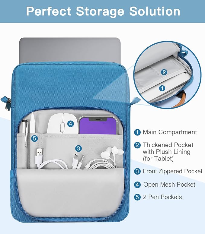 MoKo 13.3-14 Inch Laptop Sleeve Bag Fits Mac Neo 13-inch A18 Pro, Mac Pro 13.3" M2 2022/M5/M5 Pro/M5 Max 14.2" 2026, Mac Air 13.6" M5 2026, Handle Carrying Case with Shoulder Strap, Peacock Blue