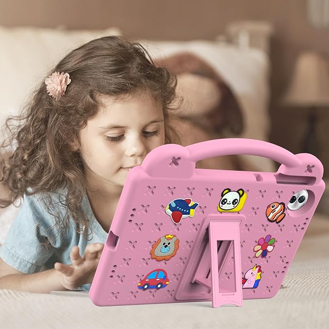 AKABEILA Compatible with Honor Pad 10 2025 12.1 inch Tablet Case, Kids Friendly Universal Lightweight Shockproof Protective Case with Shoulder Strap & Stand Handle Pink