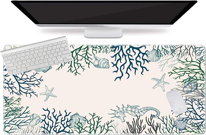 L-SPOUTTO Coral Desk Mat for Keyboard and Mouse,XXL Large Mouse Pad Non-Slip Keyboard Pad Waterproof Desktop Mat for Laptop Computer Work Game Home Office-Ocean Coral