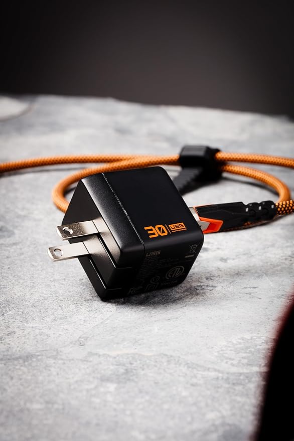 URBAN ARMOR GEAR UAG SRG 30W GaN 2-Port Wall Charger - USB USB-C Dual Port Foldable Compact Travel PD Quick Charging Power Adapter for Smartphone & Tablet, Black