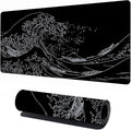 Japanese Kanagawa Sea Wave Large Gaming Mouse Pad Black XXL Keyboard Pad, Mouse Mat, Desk Pad, Non-Slip Rubber Base & Stitched Edges - Extended Mousepad for PC/Laptop/Office/Home Decor 31.5"x15.7"