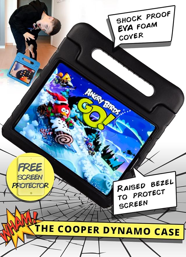 Cooper Dynamo iPad Pro 12.9 Case for Kids for iPad Pro 12.9 6th Generation Case (2022), Also Fits 5th-4th-3rd Gen (2021, 2020, 2018) | Rugged Foam, Magic Handle, Stand, Pencil Holder (Black)
