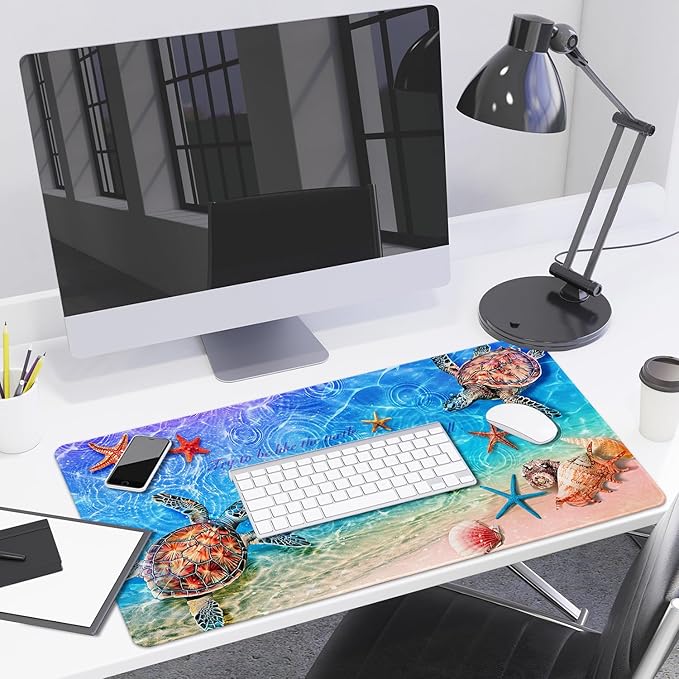 Lokigo Sea Turtle Desk Pad, Waterproof Large Mouse Pad for Desk Keyboard Writing Mat with Non-Slip Rubber Base, Gaming Mousepad for Boys Girls Deskmatt for Gaming Study 31.5"x15.7", Teal