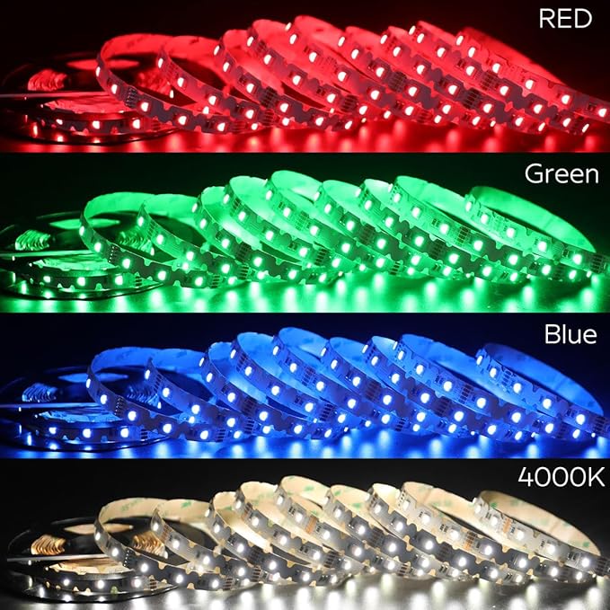 12V RGB+W Zigzag LED Light Strip for Signage, 16.4Ft 240 LEDs 5050 SMD Bright Color-Changing RGB+4000K Flexible S-Shaped Fully Bendable LED Tape IP20 Non-Waterproof (RGB+4000K)