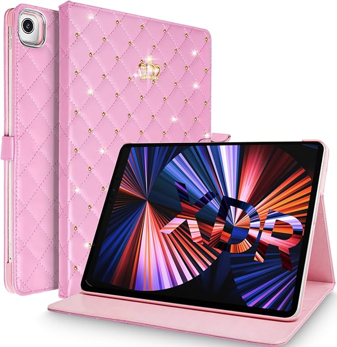 Changjia for iPad Air (3rd Gen) 10.5" 2019/iPad Pro 10.5" 2017 Case,Cute Crown Bling Rhinestone PU Leather Elegant Smart Auto Sleep/Wake Stand Shockproof Protective Case for Apple iPad 10.5 inch,Pink