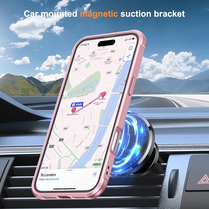 SKYLMW Compatible with iPhone 16 Plus Case with Invisible Magnetic O-Ring Stand Military-Grade Case for iPhone 16 Plus 6.7" [Compatible with Mag-Safe][Great Grip Feeling], Rose Gold