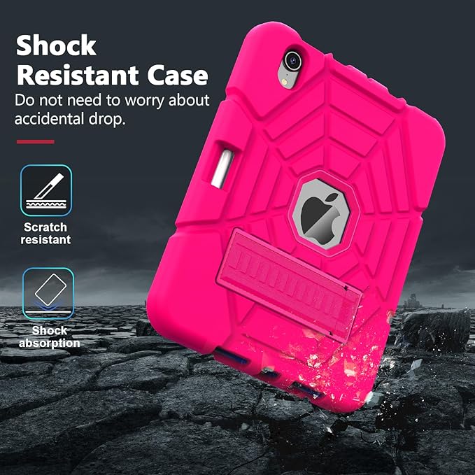 Grifobes Case for iPad mini 7th 2024 (A17 Pro) / Mini 6th Generation 2021 8.3", Heavy Duty Shockproof Cover with Pencil Holder Stand, for i Pad Mini 7/6 Gen 8.3 inch Case Girls (Hot Pink)