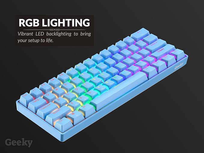 Geeky GK61 SE 60% | Mechanical Gaming Keyboard | 61 Keys Multi Color RGB LED Backlit for PC/Mac Gamer | ANSI US American Layout (Blue, Mechanical Speed Yellow)
