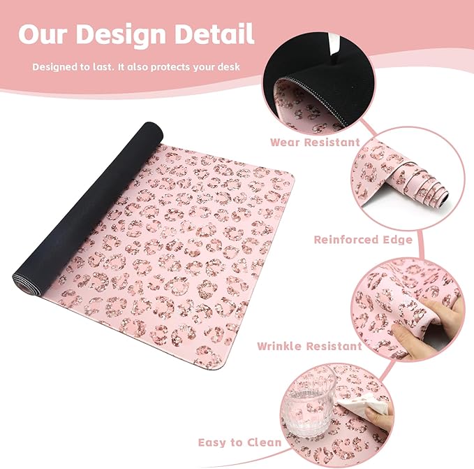 Baziabbo Pink Desk Mat,XXL Extended Large Mouse Pad,Gaming Mousepad with Stitched Edge,Non-Slip Rubber Base Keyboard Desk Pad for Home Office Study Game (C-Pink)