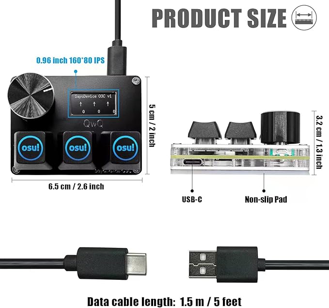 BTXETUEL SayoDevice O3C OSU Keyboard Rapid Trigger Hall Switches Magnetic Linear Switches Keyboard with Knob and Screen,Copy Paste,Shotcut,Macro Hotswap Mini Keypad.… (with OSU keycaps-Black)