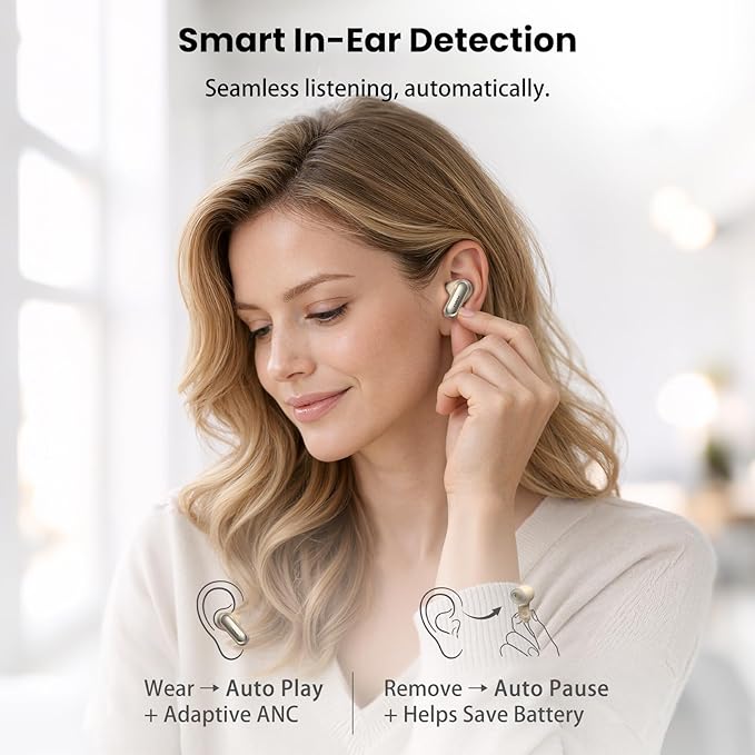 TOZO NC20 Active Noise Cancelling Wireless Earbuds, LDAC Hi-Res Sound Bluetooth Headphones, 6 Mics AI Call Ear Buds 80H Playtime, Dual Pairing, 32 EQ via App, IPX8 Waterproof, Wireless Charging Case