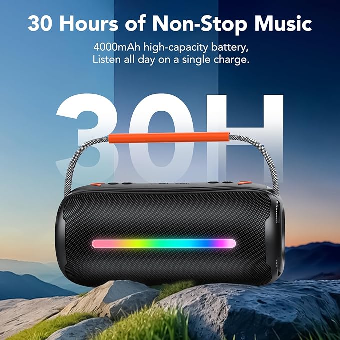 aowoka Bluetooth Speaker Portable Wireless Bluetooth Speakers with HD Stereo Sound, BT 5.4 TWS Pairing, IPX7 Waterproof, 30H Battery Life with Led Light for Outdoor/Party/Sport/Travel/Gifts