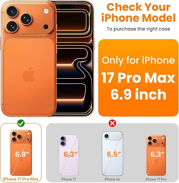 3-in-1 Air for iPhone 17 Pro Max Case with Screen Protector & Camera Lens Protector,[Fits MagSafe][Military-Grade Protection] [4-Side Built-in Airbag] Shockproof Case for 17 Pro Max (Clear-White)