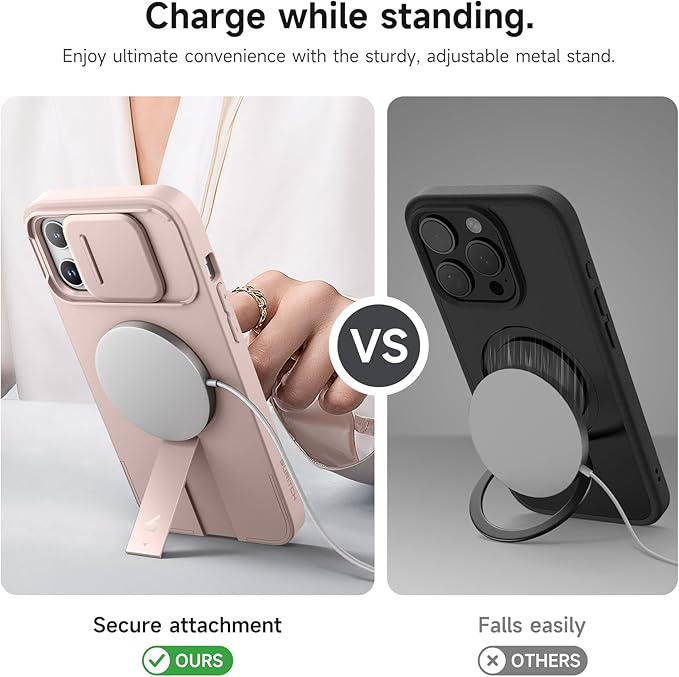 SURITCH for iPhone 13 Pro Max/12 Pro Max Case with Magnetic Camera Slide Cover and Adjustable Kickstand, Compatible with MagSafe, Shockproof Bumper Case Slim Protective Cover 6.7 Inch, Pink
