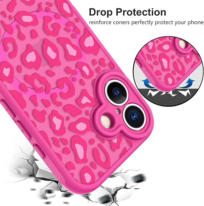 KANGHAR Case Compatible with iPhone 17 Hot Pink Leopard Printed Pattern [Compatible with Magsafe] Cute Cheetah Protective Magnetic Case for Girls Women 6.3"