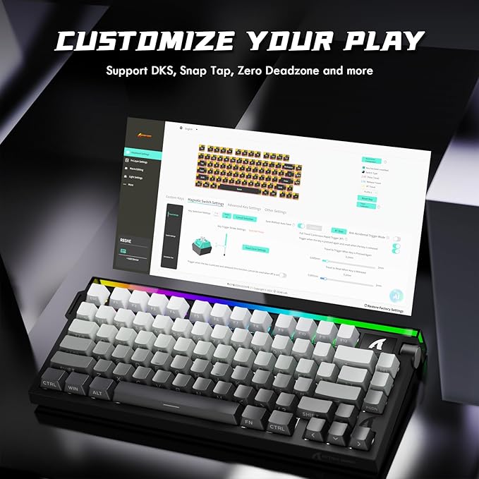 ATTACK SHARK R85HE Wired 75% Hall Effect Rapid Trigger Mechanical RGB Gaming Keyboard with 8K Polling,0.05mm RT Accuracy,0.08MS Latency,Magnetic Switch,5 Layer Sound Damped,Driver for PC(Moonlight)
